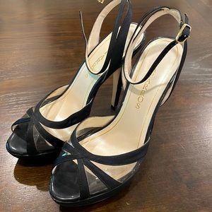 Gorgeous black satin high heels! Never worn!